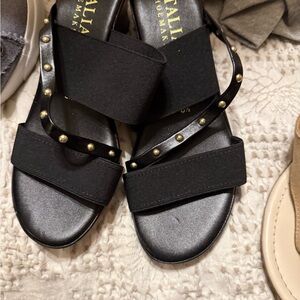 Italina Black Sandals with Gold Studs